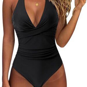 BRAND NEW! Women's V Neck Tummy Control One Piece Swimsuit, Size Medium